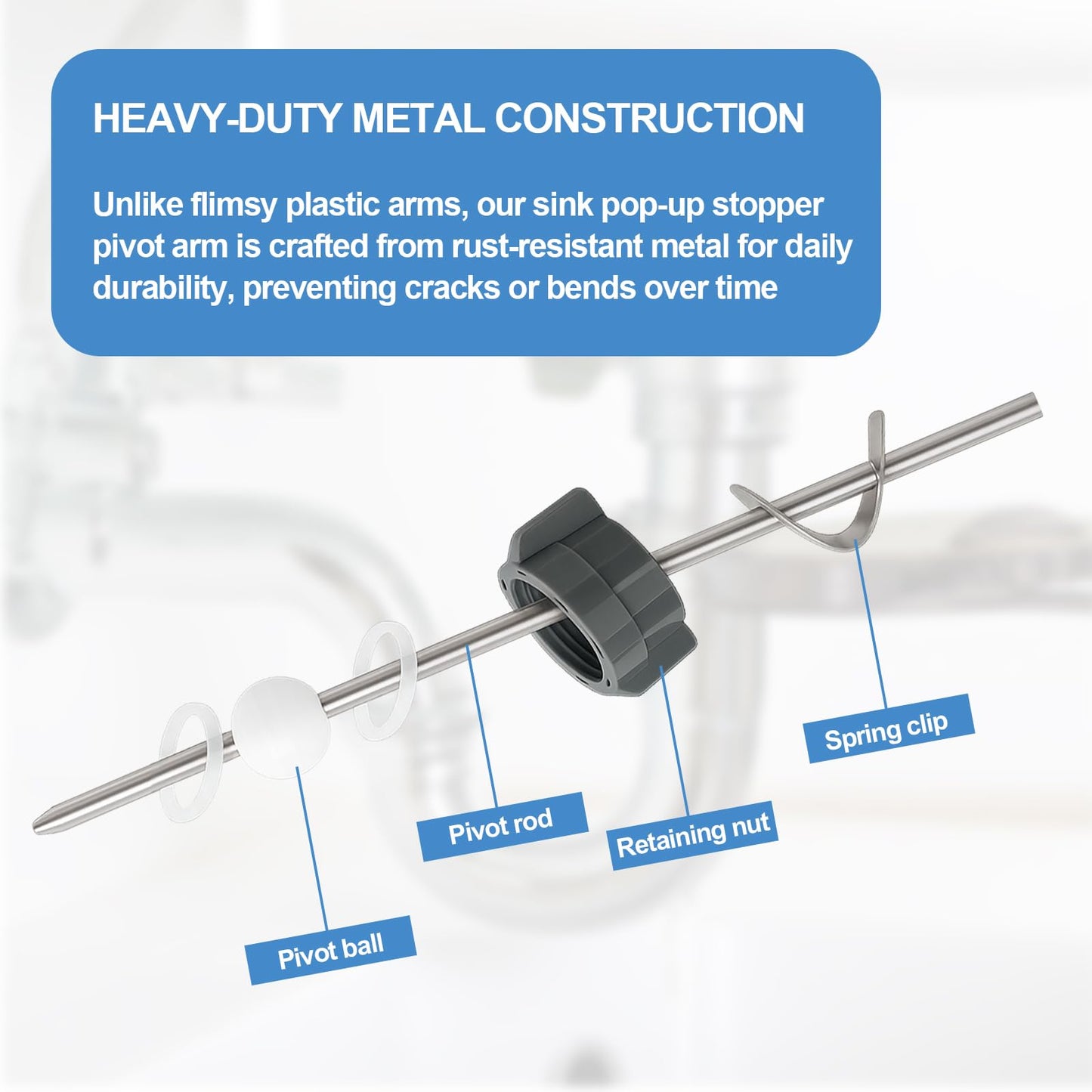 Lavatory Pop Up Center Piece Assembly-Metal Pivot Arm, Compatible with Price Pfister PS469, PSB327 & PS2673, Includes Waterproof Tape for Easy Installation – Durable Sink Stopper Replacement（2 PACK)