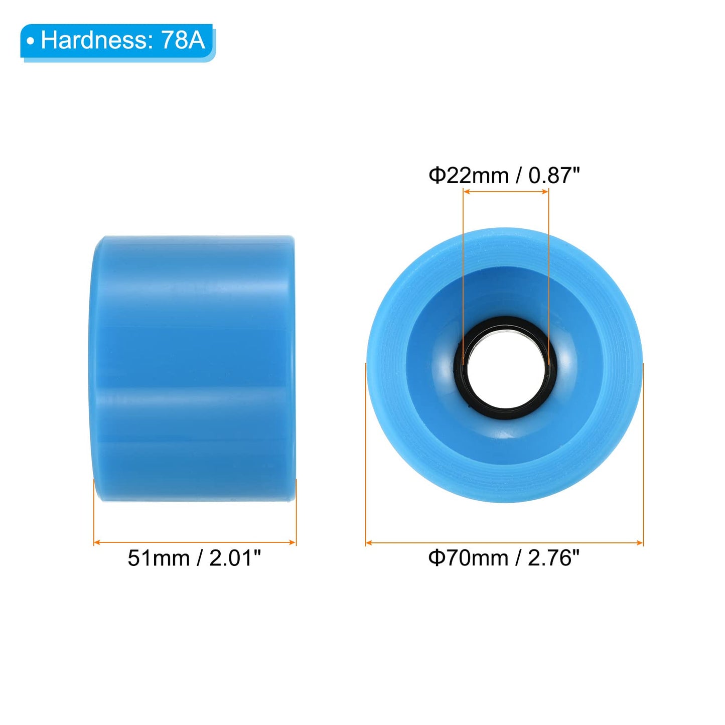 PATIKIL 70mm 78A Longboard Wheel Soft, 4 Pack Cruiser Wheels Street Wheels for Skateboards Skateboard Wheel Replacement PU, Blue