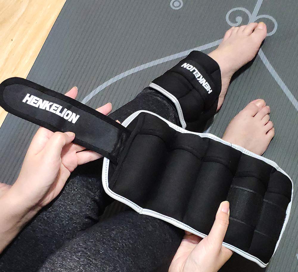 Henkelion 1 Pair 4 Lbs Adjustable Ankle Weights For Women Men Kids, Strength Training Wrist Weights Ankle Weights Set For Gym, Fitness Workout, Running, Lifting Exercise Leg Weights - each 2 Lbs Black