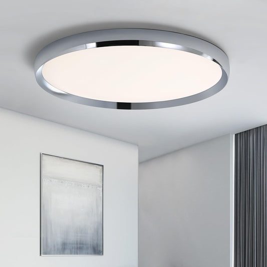 Fordeson Modern Bathroom LED Ceiling Light, 19inch Chrome Round Flush Mount Ceiling Light, Dimmable 3000K-6000K, 40W, Ultra-Thin Minimalist Office Lighting for Living Room, Bedroom, Kitchen, Hallway