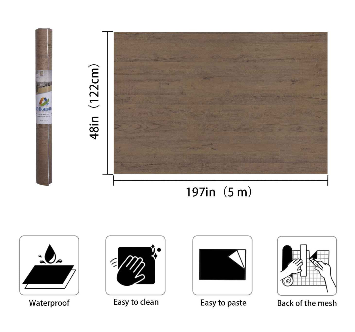 Aikesili 48''x197'' Large Wood Wallpaper Brown Wood Contact Paper Self Adhesive Wood Grain Contact Paper for Furniture Countertops Bubble Free Design Thick Removable Waterproof Top Vinyl Wrap