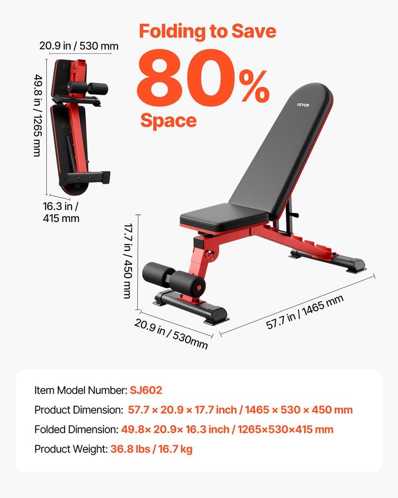 VEVOR Weight Bench, 1200lbs Heavy Duty Stable Weight Bench Press for Full Body Workout, Adjustable Exercise Sit up Bench for Home Gym Strength Training, Flat Bench with Quick Folding & Fast Adjustment