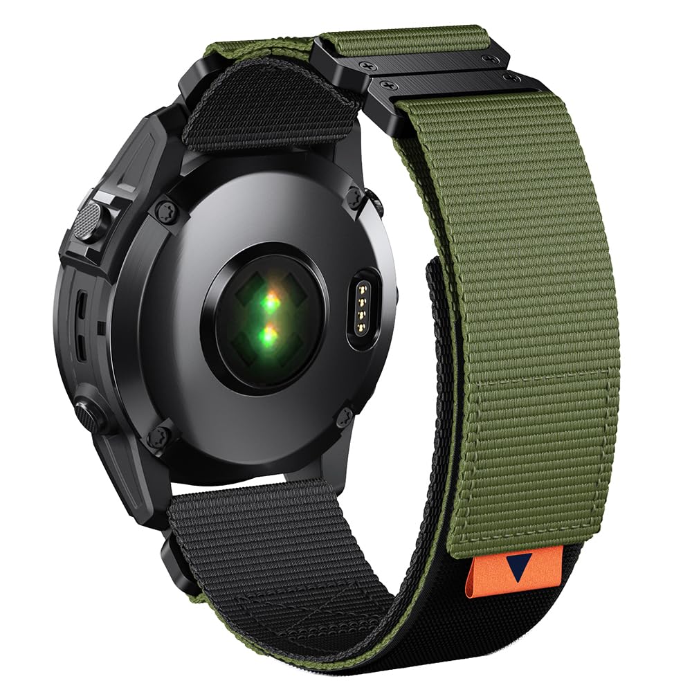 EKINGEEK For Fenix 7X/6X/5X Plus Band Replacement, 26mm QuickFit Nylon Watch Strap for Garmin Fenix 7X/6X Pro/5X Plus/Tactix 7 Delta/Enduro 2 Bands (Green Black-Black Buckle, Wrist Size L (6.9"-8.8"))