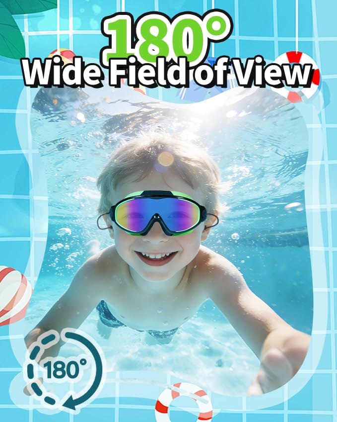Skiennix Swim Goggles - Anti-Fog & Anti-UV Wide View Design | No Leakage for Kids 3-15 with Earplugs