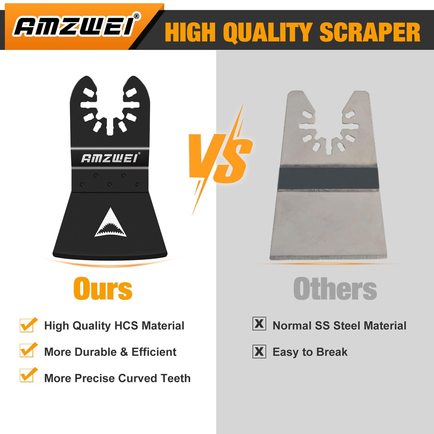 AMZWEI 8PCS Oscillating Tool Scraper Blades,HCS Caulk Remover Tool Blades for Vinyl Flooring,Paint,Carpet,Tile Adhesives, Compatible with Dewalt Milwaukee Dremel, Ryobi, Rockwell