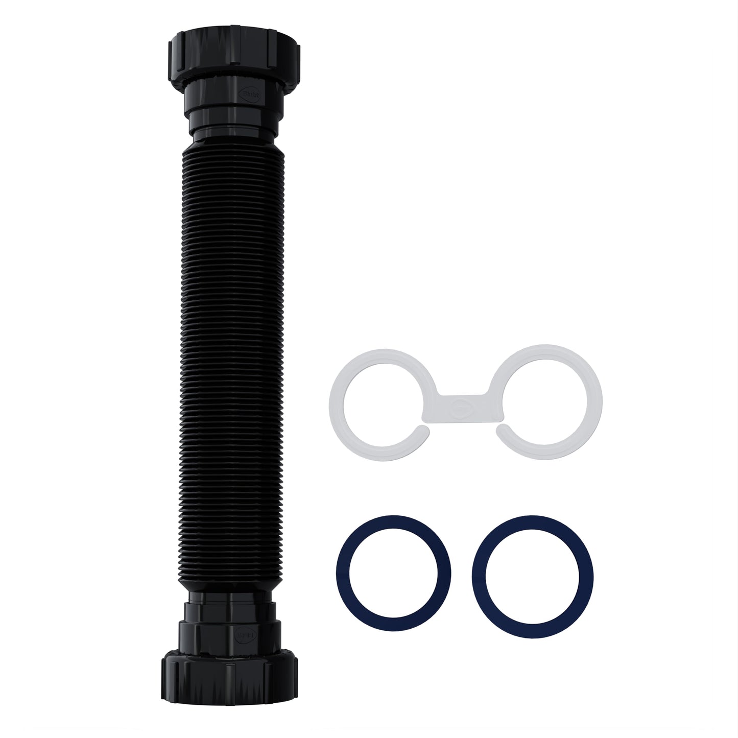 Flexible P-Trap for 1-1/2" Drain Pipes (Black - 39 Inch Length) with Adjustable Connections for Kitchen Sinks and Shampoo Bowls, Compatible with Various Sink Configurations