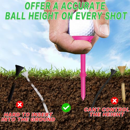 Golf Tees - Unbreakable Plastic 3 1/4 Inch, 12 Pack - Pink