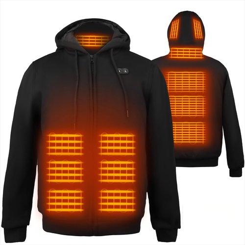 Qdreclod Heated Hoodie for Men Women with Battery Pack 7.4V 12000mAh, Hooded Heated Sweatshirts with 6 Heating Zones (US, Alpha, XXX-Large, Regular, Regular, Bright black)