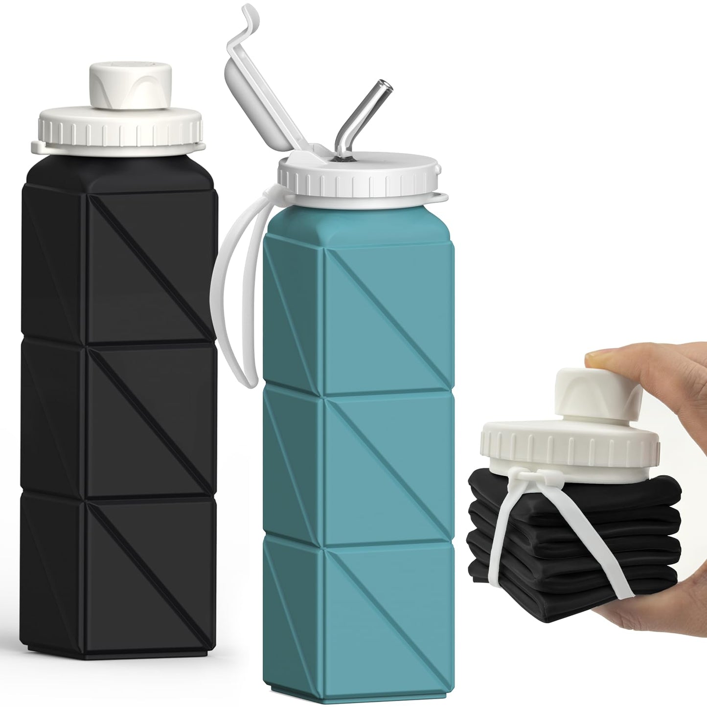 BEAUTAIL Collapsible Water Bottles 720ml 24.3oz, Foldable Portable Water Bottle, Lightweight Reusable Leakproof for Travel Camping Hiking Cycling Yoga Sports Outdoor School Office Gym, 1 Pack, Green