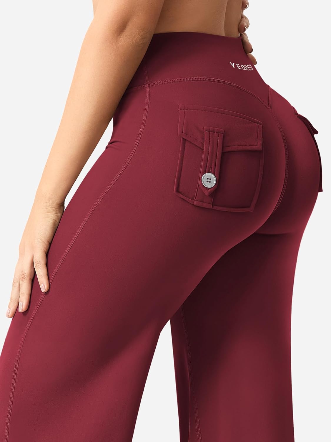 YEOREO High Waist Yoga Pants - Straight Leg Leggings with Pockets & Hidden Scrunch Design