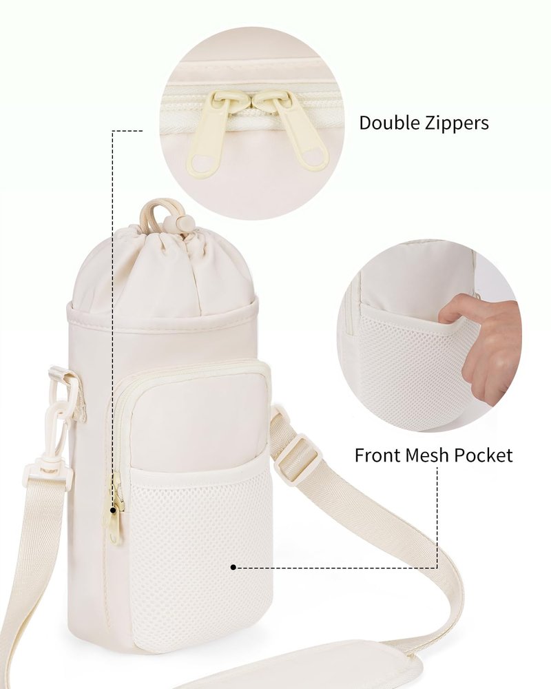 sportsnew Water Bottle Carrier Bag 32 OZ Water Bottle Holder Bag with Drawstring Closure Adjustable Shoulder Strap Insulated Water-Resistant Bottle Bag for Walking Hiking, Black Patent Pending