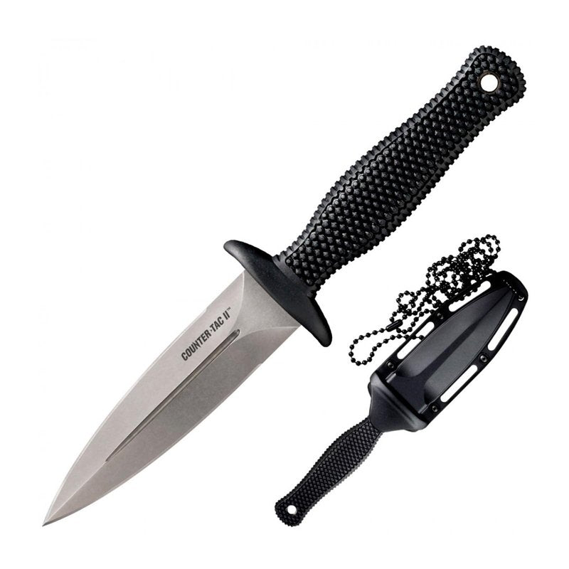 COLD STEEL COUNTER TAC II 3-3/8" Japanese AUS8A w/Stonewash Finish Spear Point Fixed Blade Multi-Purpose Tactical Game Hunting Boot Knife, Kray-Ex Handle, Weather-Resistant Secure-Ex Sheath