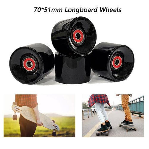 LOOEEL 70mm Longboard Wheels 80A Contains ABEC-9 Bearings and Spacers,Skateboard Riser Pads,Skateboard Hardware Screws Bolts,fit for Your Longboard Skateboards.-Black