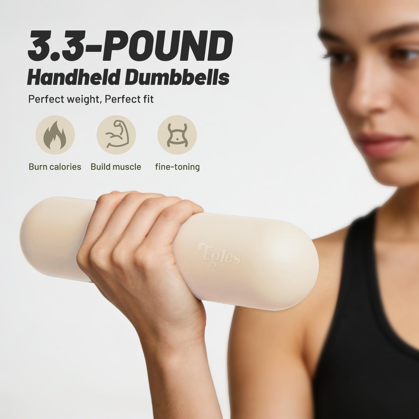 Egles Dumbbell Weight Bars for Women & Men, Set of 2 (3.3 LB | 6.6 LB Pair) -Hand Weights for Walking, Strength Training, Yoga, Pilates, Non-Slip Weights, Portable Strength Training, beige