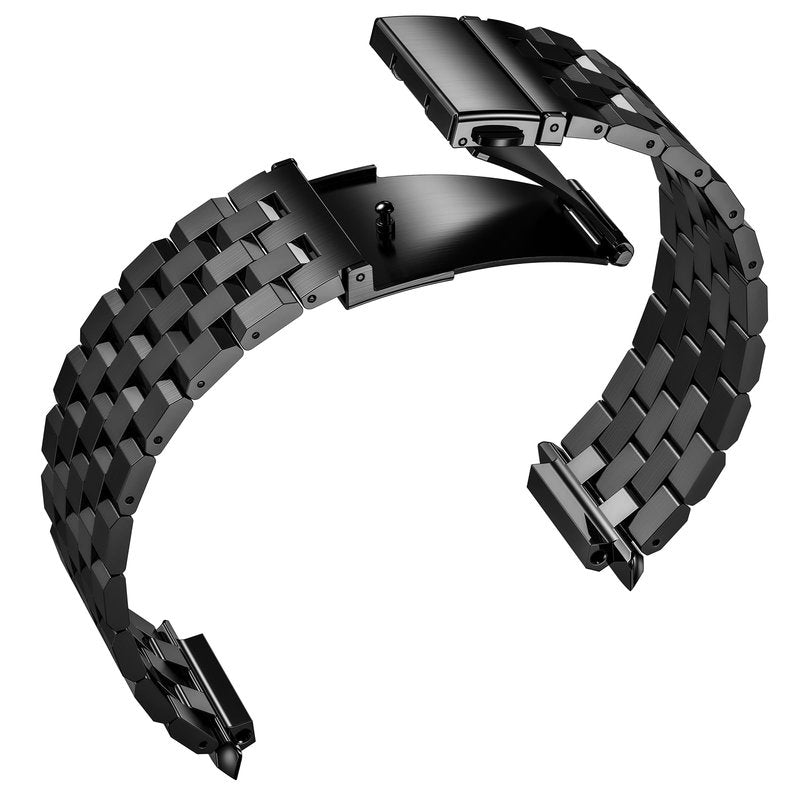 SUPLINK Stainless Steel Case & Band Compatible with Fitbit Versa 4/3/2 Bands, Protector Cover Strap for Fitbit Sense/Versa Lite Bands, Black