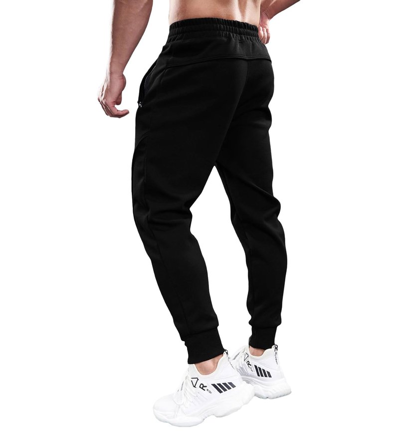 Fioboc FiobocJoggers for Men Casual -Cotton Drawstring Sweat Pants with Zipper Pockets Jogging Sweatpants Pants Black L