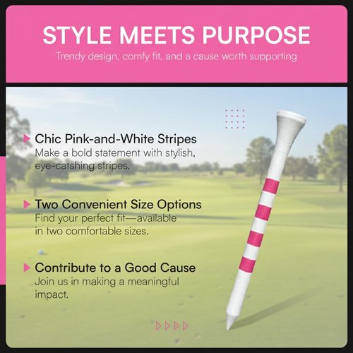 Double-D Golf Bamboo Golf Tees Supporting Breast Cancer Research | 10% Profit Donation | Two Size Options (2 3/4" & 3 1/4") | Striped Pink and White | Biodegradable & Eco-Friendly