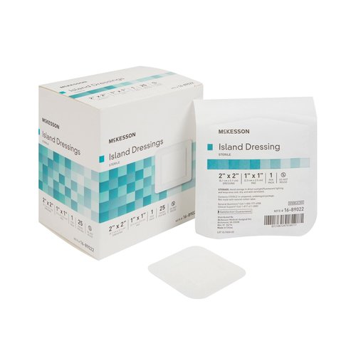 McKesson Island Dressings, Sterile, Dimension 2 in x 2 in, Pad 1 in x 1 in, 25 Count, 1 Pack