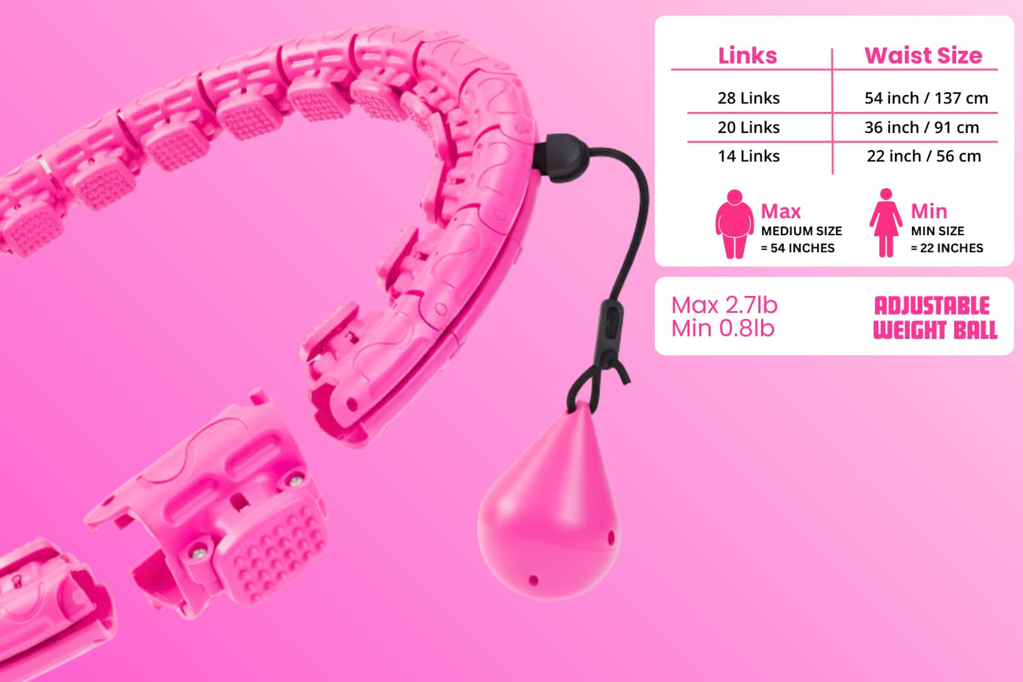 Infinity Hoop for Adults Weight Loss - 2 in 1 Adjustable Weighted Hula Hoop Plus Size with 28 Detachable Links, Massage & Exercise Hula Hoop for Smart Fitness Workout, Suitable for Women and Beginners