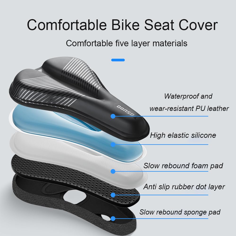 TOSUOD Bike Seat Cover Gel Padded Bicycle Seat Cover for Men Women Narrow Bike Seat Cushion Comfort Foma Bicycle Seat Cushion for Outdoor & Indoor(11"x7")