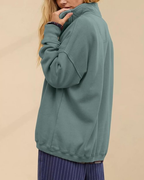 Gacaky Oversized Casual Sweatshirt - Long Sleeve Button Henley Neck Pullover for Women | Stylish Fashion Top