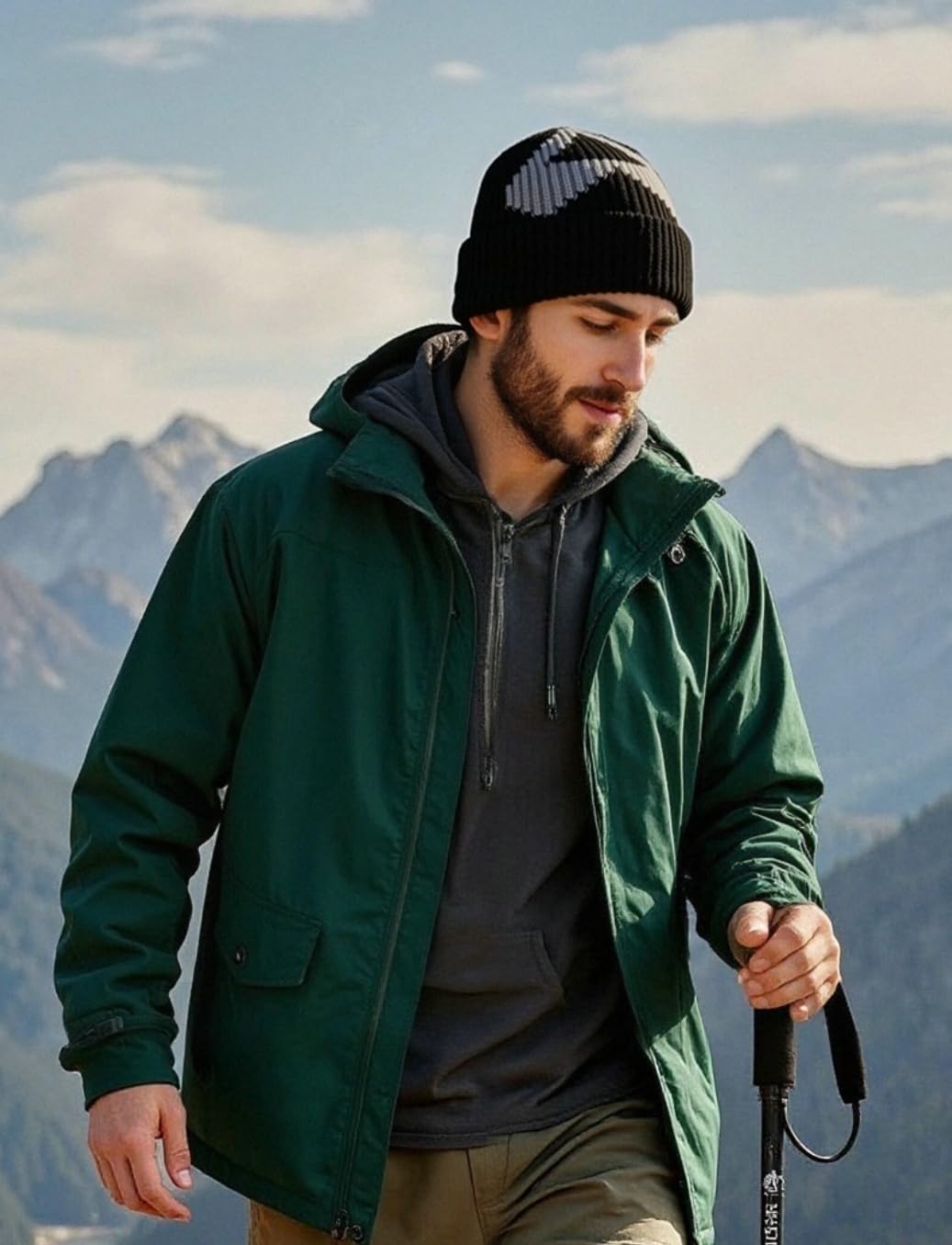 Pioneer Camp Mens Merino Wool Beanie Hats Thick Knit Winter Hat Cold Weather Skull Cap Hiking Skiing Climbing Casual Outdoor Black