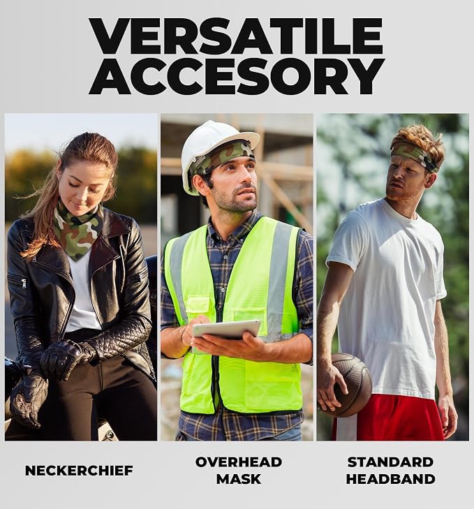 Large Cotton Bandana Headband - Versatile Headwear for Men & Women - Camo