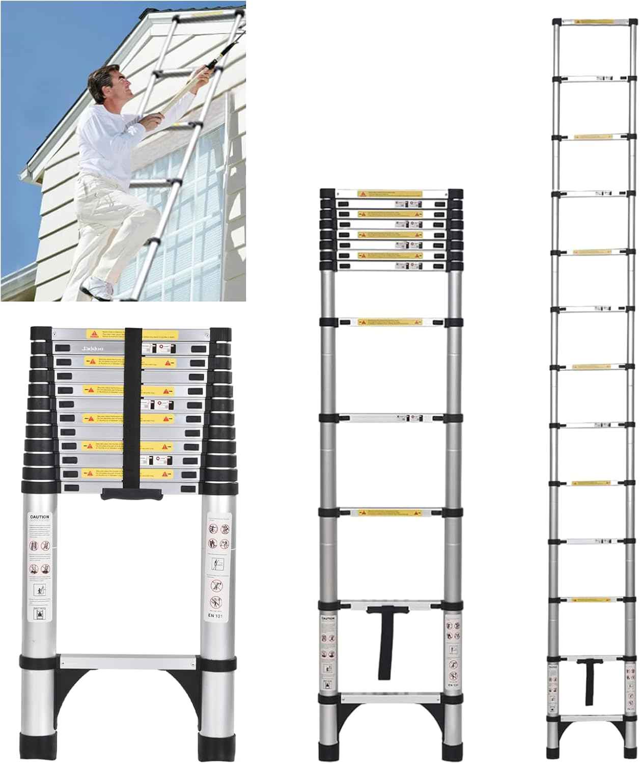 8.5 FT Telescoping Ladder - Lightweight Aluminum Extension Ladder with Stabilizers for Home & RV Travel