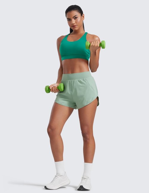 CRZ YOGA Athletic Shorts for Women - High Rise, Quick Dry, 3" for Running & Gym Workouts | Zip Pockets
