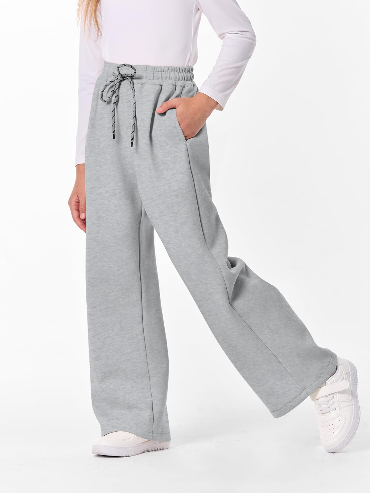 Hvididan Girls Sweatpants Grey Pants Size 10-12 Straight Leg Drawsting Light Grey Sweatpants for Teen Girls Athletic Trackpants Workout Jogger Pants, Gray