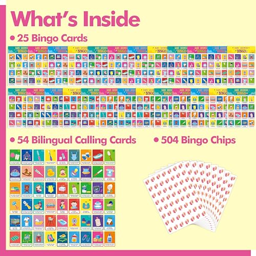 Bilingual Baby Shower Bingo Game - 25 Cards for 25 Players