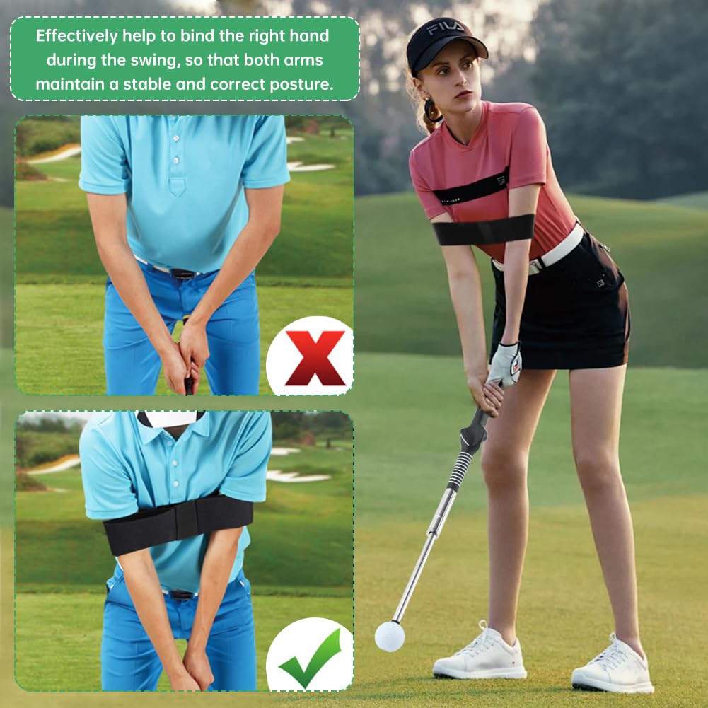 NINEFOX Retractable Golf Swing Trainer for Right-Handed Players, Tempo Stick with Click Feedback, 14.96–27.95 in, Includes Arm Band and Grip Trainer, Indoor Outdoor Warm-Up Practice, Black