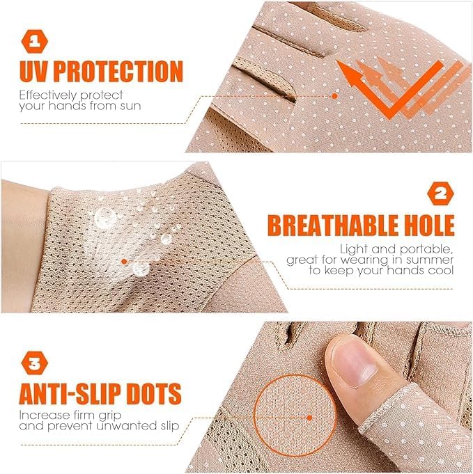 Women's UV Protection Fingerless Driving Gloves - Summer UPF50+ - Apricot