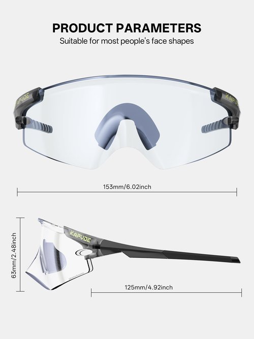 KAPVOE K410 Cycling Glasses, Photochromic Sports Sunglasses for Men and Women, UV400 TR90 Frame, Adjustable Temples, Includes Bike Bag, Mountain Bike Glasses for Outdoor Riding