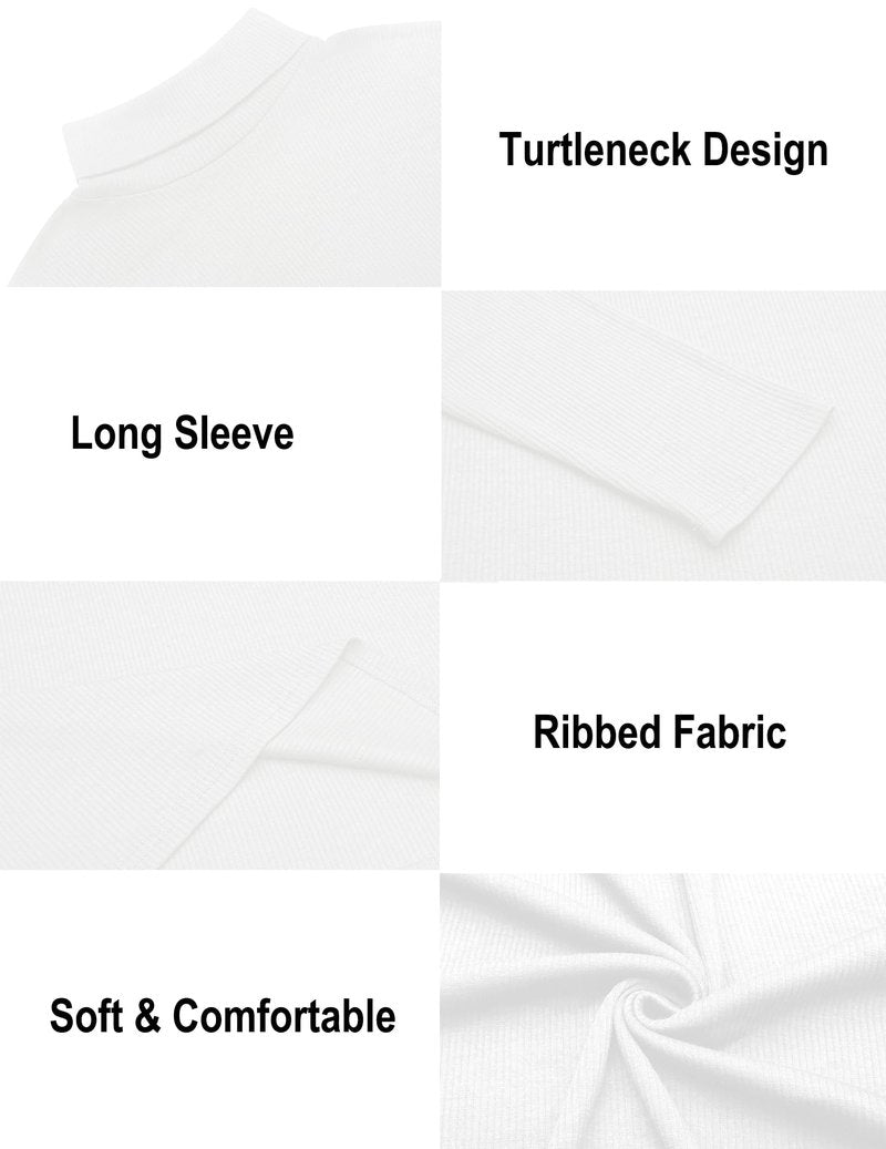 Ekouaer Mens Turtleneck Shirts Ribbed Lightweight Sweater Long Sleeve Casual Pullover Thermal Undershirts White M