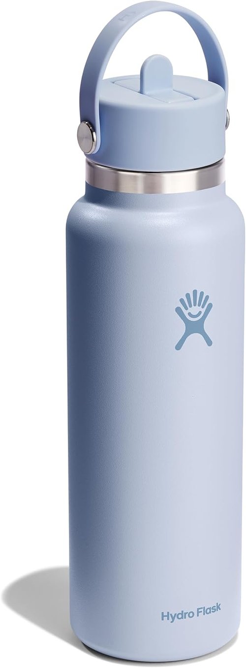 Hydro Flask Water Bottle - Insulated Stainless Steel with Wide Mouth Flex Straw Lid - 40 Oz Surf Blue