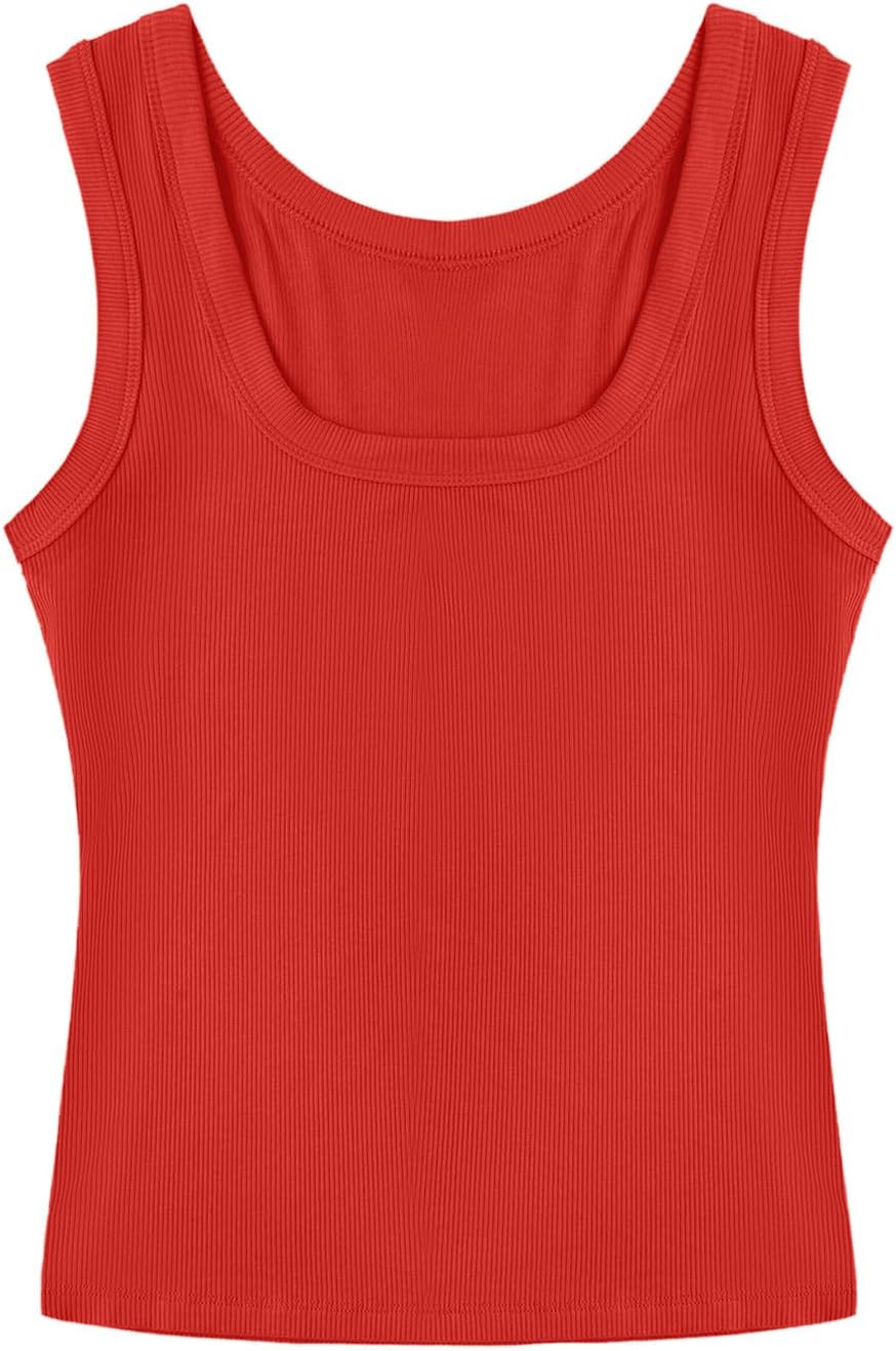 SVALIY Women's Fitted Ribbed Tank Top - Square Neck Sleeveless Summer Shirt | Stylish Basic Top