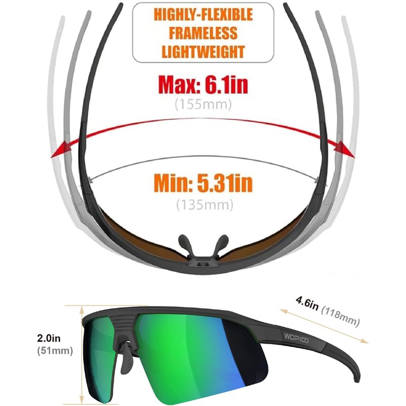 WDP100 Polarized Sports Sunglasses for Men Women UV400 TR90 Lightweight for Cycling Running Baseball Hiking with Case Strap