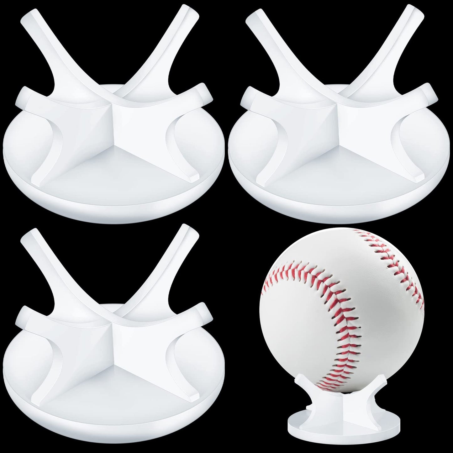 Sumind 3 Pieces Acrylic Small Ball Stand Holder Sport Ball Display Rack Baseball Display Stand with 3 Pieces Non-Slip Rubber Pads for Baseball Golf Softball Tennis Spheres(White)