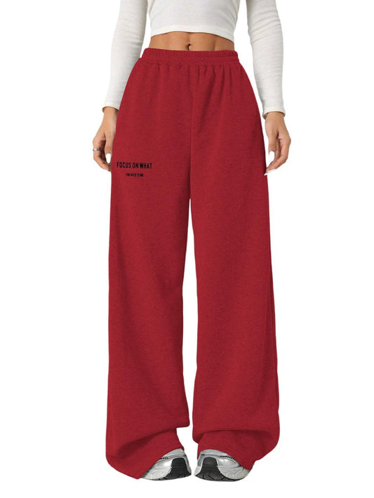 RoseSeek Girl's Baggy Sweatpants Letter Print High Waisted Wide Leg Pants Joggers Sweat Track Pants Trendy Red 13Y