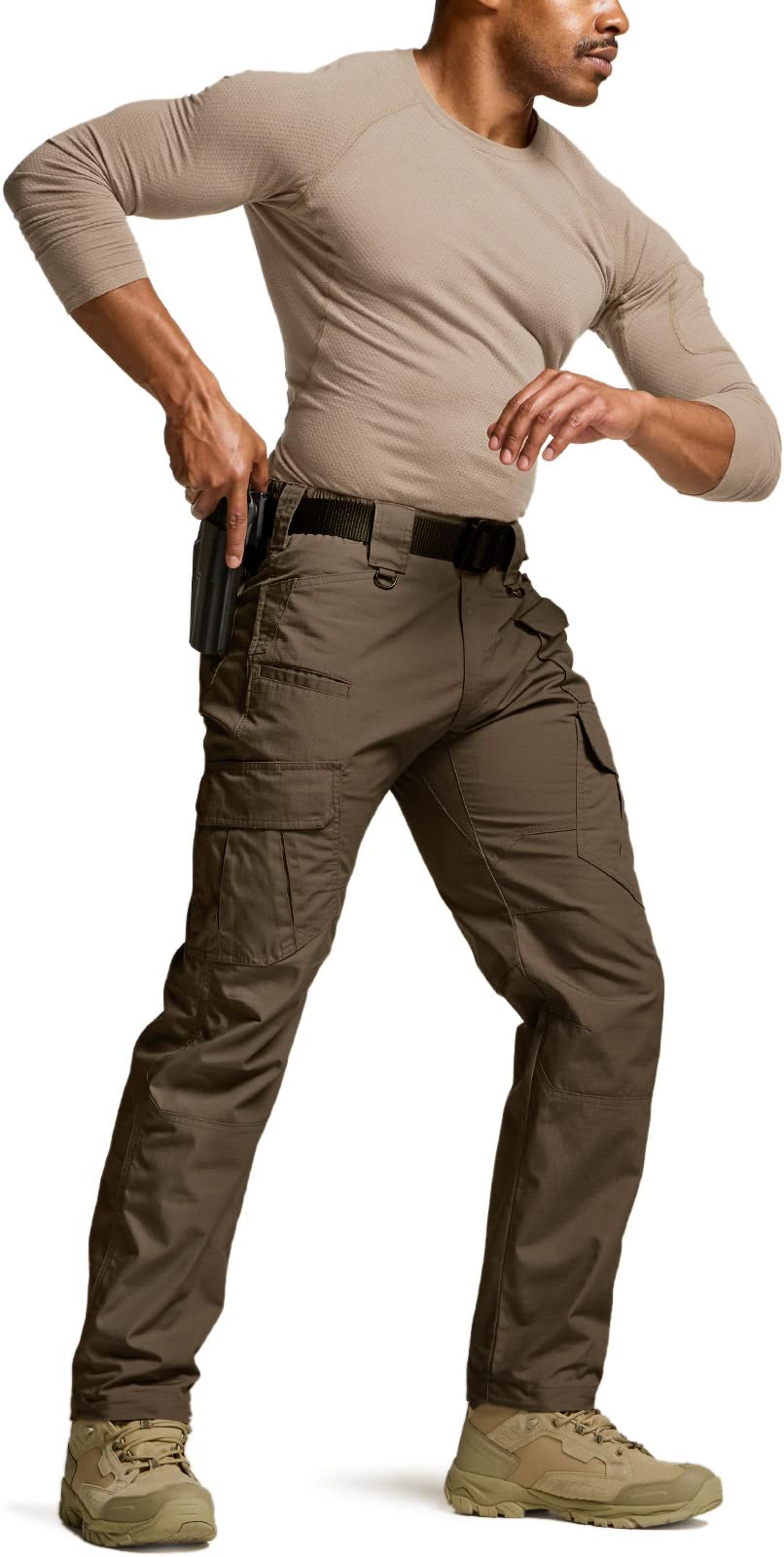 CQR Men's Tactical Pants, Water Resistant Ripstop Cargo Pants, Lightweight EDC Work Hiking Pants, Outdoor Apparel, Duratex Mag Pocket Tundra, 36W x 36L