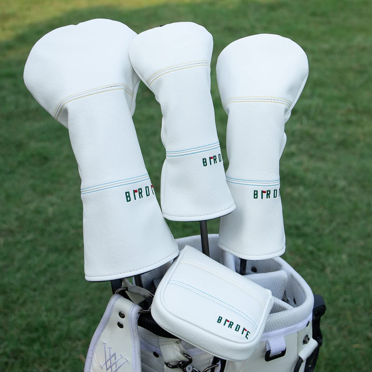 Golf Headcovers Elegant Embroidery Premium Leather Golf Club Head Covers Birdie Driver Cover Fairway Wood Cover Hybrid Headcover Golf Mallet Putter Cover for DF3 Putter Headcover for OZ1