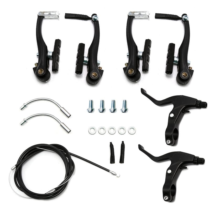 UOIENRT Complete Bike Brake Set Includes Callipers Levers Cables Black, Bicycle Front and Rear Brake Cable, Aluminum Alloy Brake Handlebars and V Bike Brake Kit