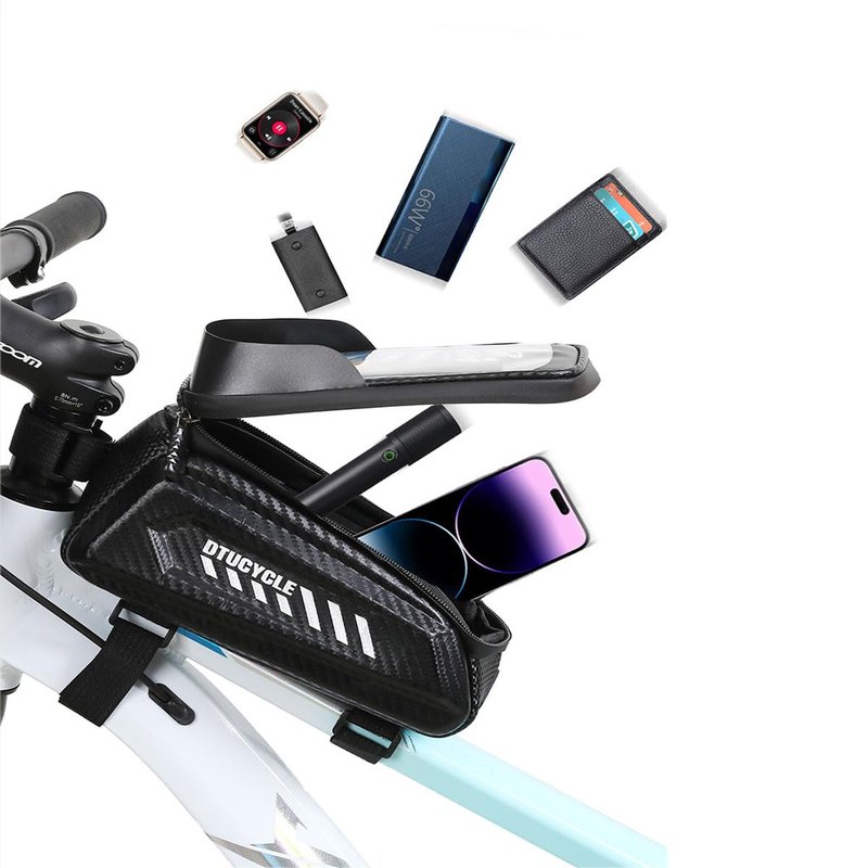 Lythor Bike/Bicycle Phone Holder Bag, Bicycle Front Frame Bag, Waterproof Tube Bag, Bike Accessories, Cycling Pouch with TPU Touch-Screen& Sun-Visor Compatible Phone Under 6.5” (Black)