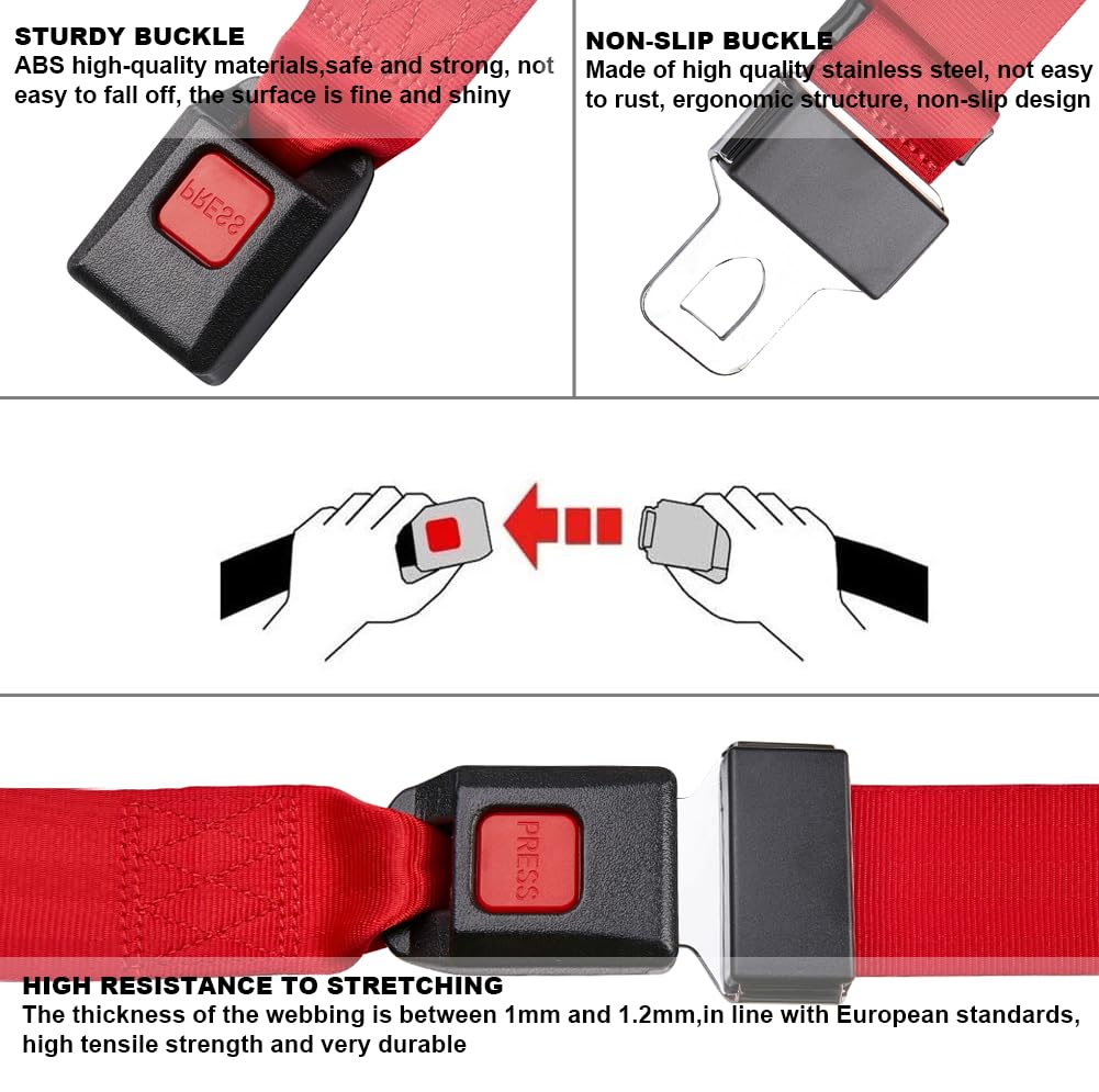 ROSSROLLA Red Color Golf Cart Seat Belt Kit Set of 2, Fits Most Golf Carts, EZGO, Yamaha, UTV, Front/Rear Seatbets, Universal, 2 Pack