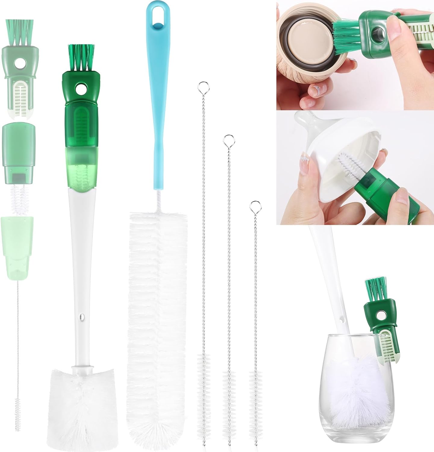 OUTXE Bottle Brush Set - 5-in-1 Water Bottle Cleaner with Long Handle & Straw Brushes | 15" Length