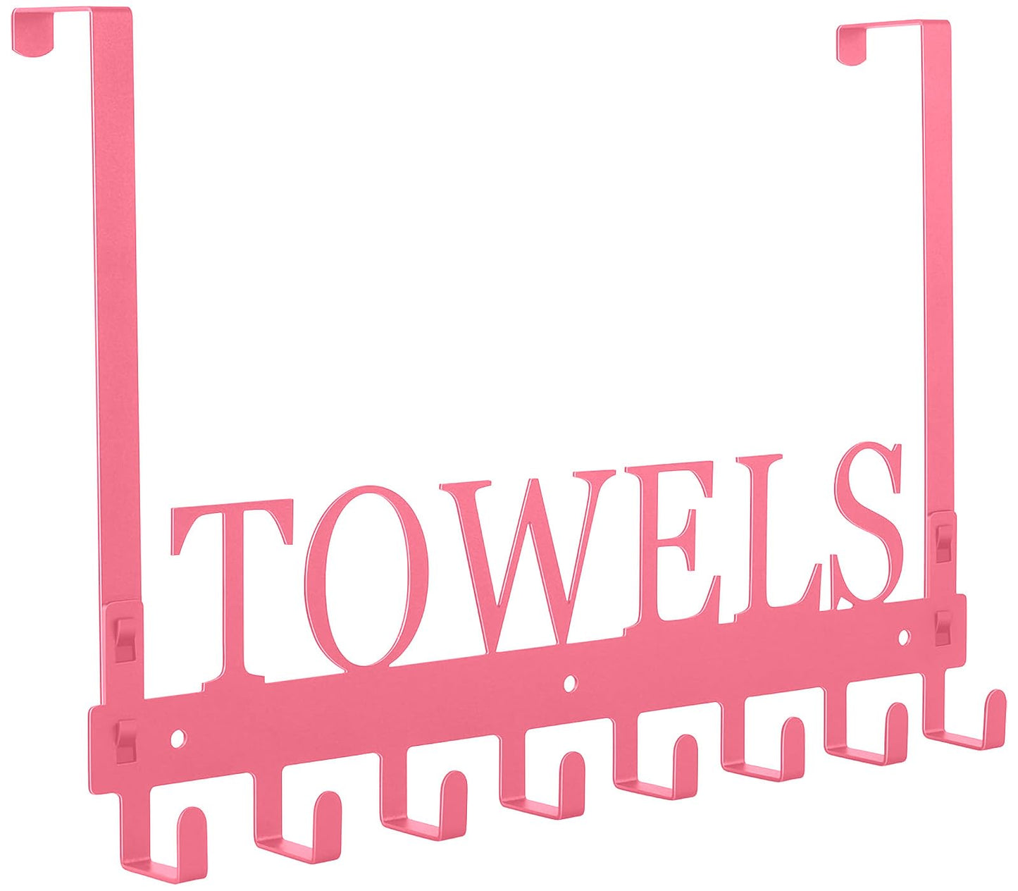 Azmoncy Over The Door Hooks - Wall Mount Towel Hanger with 8 Hooks for Bedroom Bathroom Pool Kitchen Towels, Bag, Coats - Pink