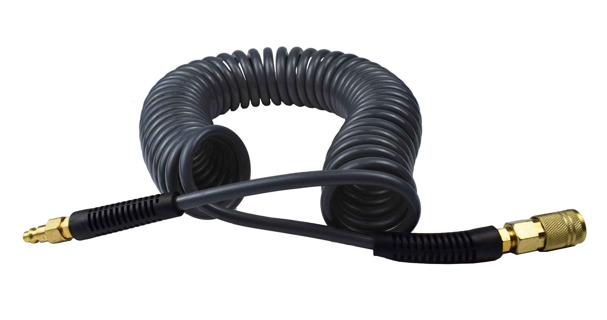 YOTOO Polyurethane Recoil Air Hose, Air Compressor Hose 1/4" Inner Diameter by 25' Long with Bend Restrictor, 1/4" Industrial Quick Coupler and Plug, Black