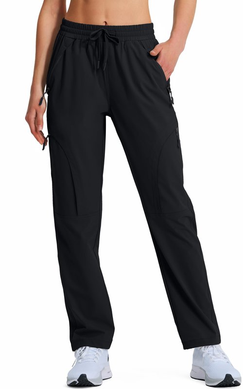 Hugut Women's Hiking Pants Quick Dry Lightweight Cargo Pants UPF 50 Water Resistant Zipper Pockets for Golf Travel Work Camping Black