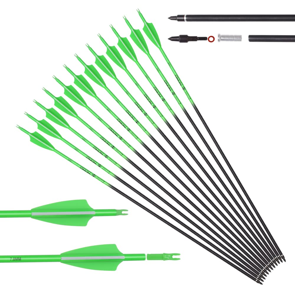 Carbon Arrow Archery 24inch Hunting Target Practice Arrows for Compound & Recurve Bow Spine 500 with Removable Tips (Pack of 12)